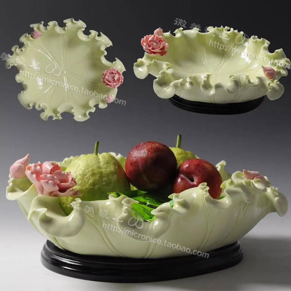 12 inch hand curling three lotus lotus leaf fruit platter for ceramic decoration supplies - supply of white porcelain lotus