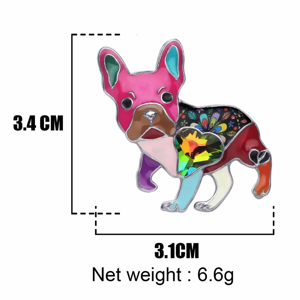 Bonsny Alloy Enamel Rhinestone French Bulldog Pug Dog Brooches Clothes Scarf Decoration Jewelry Pin For Women Girls Gift Bijoux