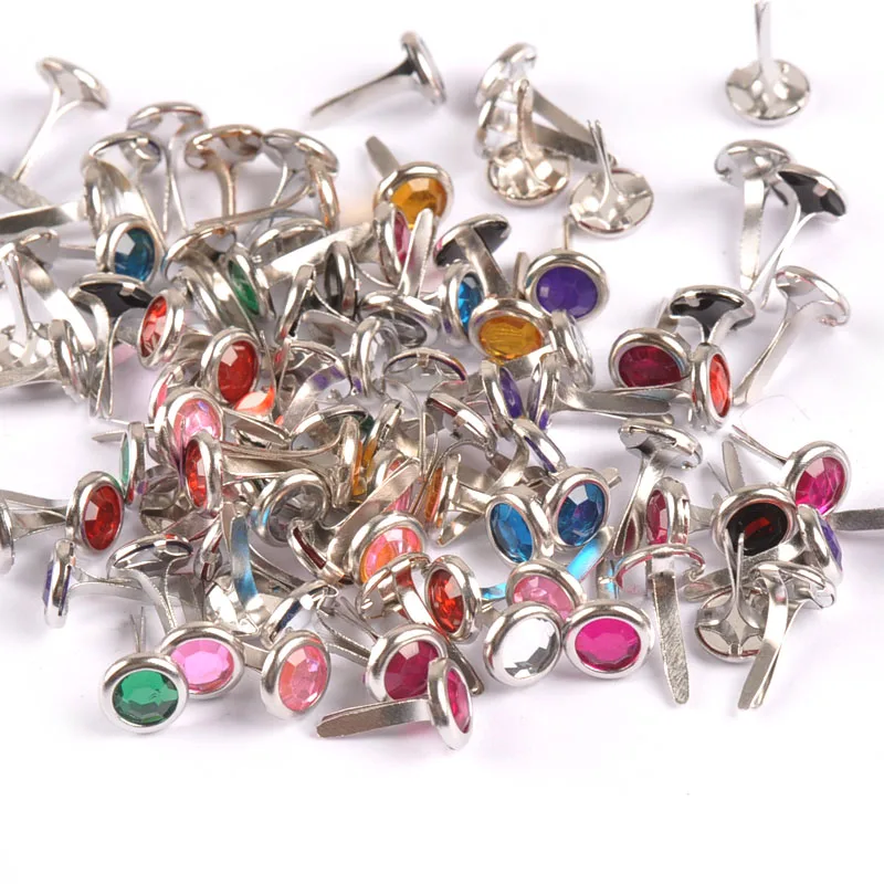 50PCs Mixed Rhinestone Round Brads Scrapbooking Embellishment Fastener Brads Metal Crafts For shoes Decoration 8.5X15mm CP1115