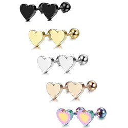 2Pcs Women stainless steel Heart Shape Love Screw Stud Earrings Piercing Jewelry Tragus Earrings Cartilage Helix Ear Bone Nail