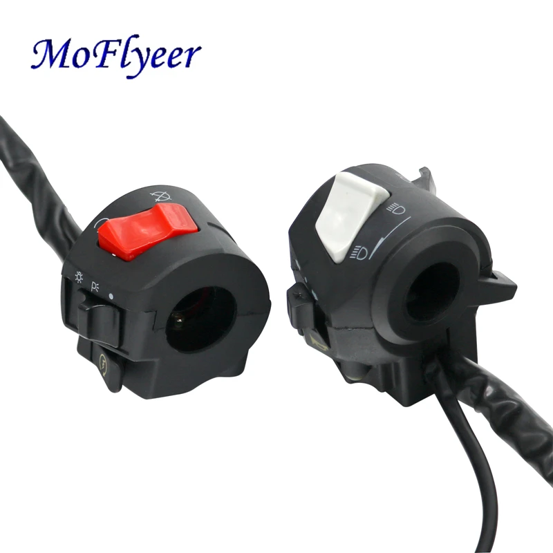 MoFlyeer Motorcycle ABS plastic Left Right Handlebar Switches 22mm Horn Turn Signal Light Electric Start Controller Switches