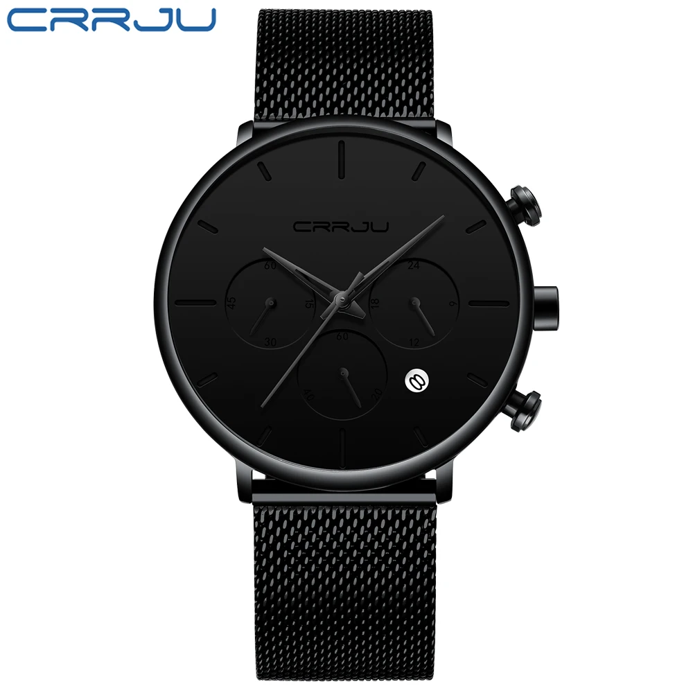 Crrju-reloj deportivo de lujo para hombre, cronógrafo de cuarzo con esfera ultrafina, resistente al agua, informal, Masculino