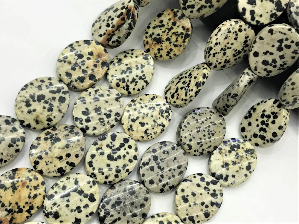 25x30mm Natural Oval Twist Shape Dalmatian Sepiolite Blue Jaspers stone Semi Precious Beads  Strand 15 inches Wholesale For DIY