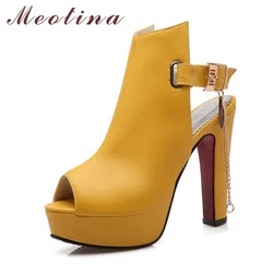 Meotina scarpe donna tacchi alti pompe primavera Peep Toe gladiatore scarpe catene femminili paillettes tacchi alti scarpe piattaforma giallo 43