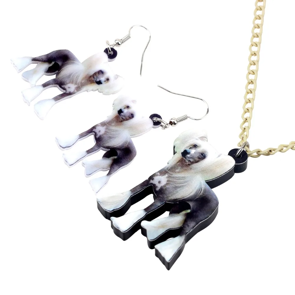 WEVENI Original Acrylic Fashion Chinese Crested Dog Jewelry Sets Earrings Necklace Animal Wholesale For Women Girls Party Gift