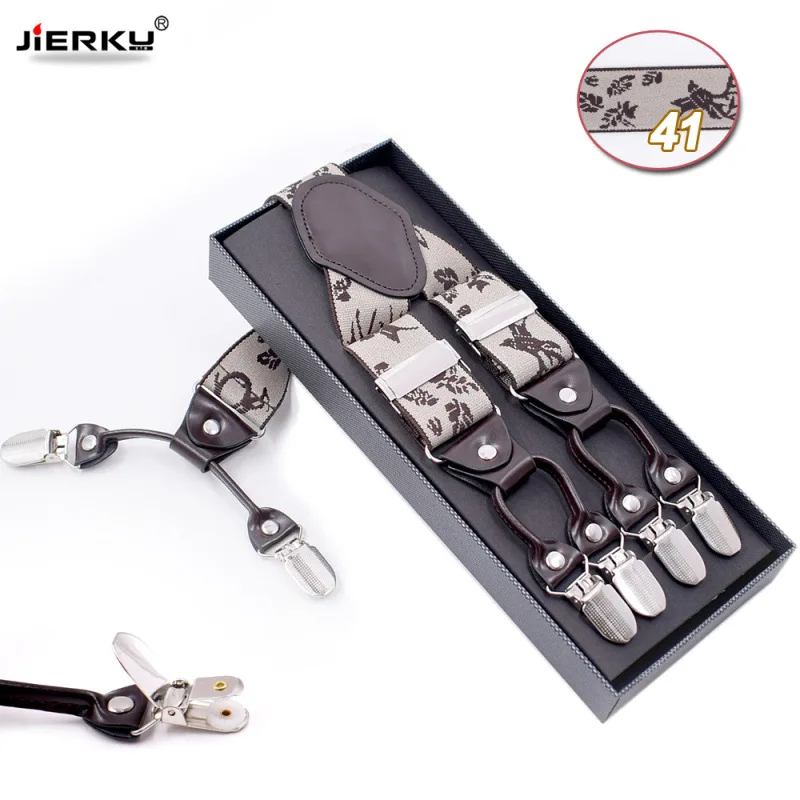 JIERKU Bretels Man Braces 6 Clips Suspensorio Mode Broek Riem Vader/Echtgenoot Gift 3.5*120 cm JK6C05