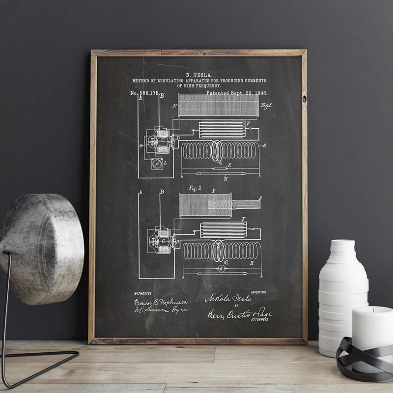 Device for Frequency Regulation Patent Artwork Canvas Prints for Tesla Wall Art Posters Room Decor Vintage Blueprint Gift idea