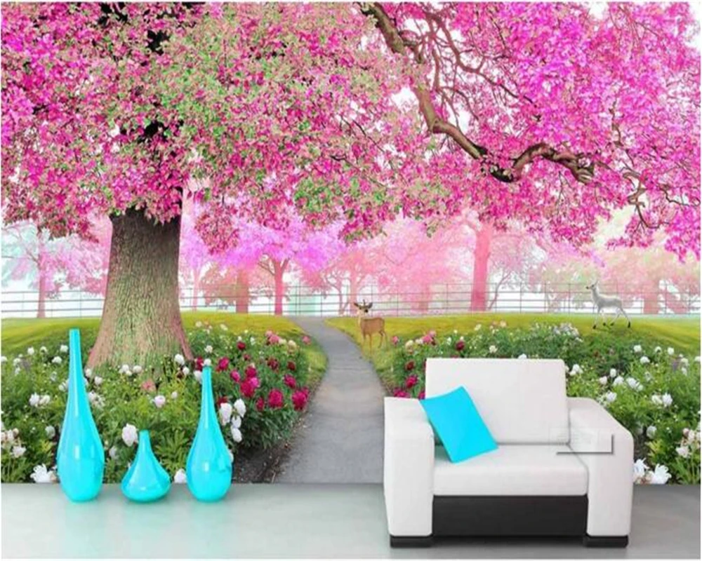 beibehang papel de parede  A 3D TV setting wall in the flower and sea cherry blossom tree wallpaper for walls  papier peint