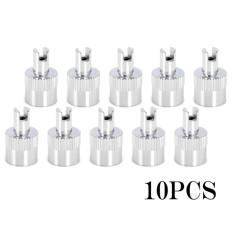 10PCS Motorcyle Car Chrome Slotted Head Valve Stem Caps With Core Remover Tool