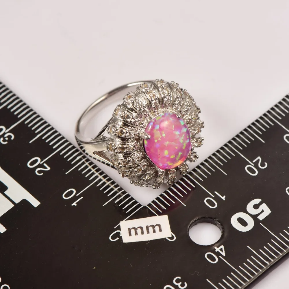 Weinuo Pink Opal White Crystal Flower Type Ring 925 Sterling Silver Top Quality Jewelry Wedding Ring Size 5 6 7 8 9 10 11 A281