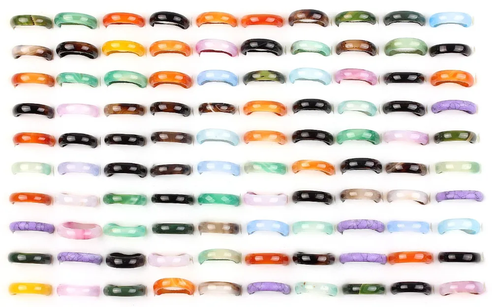 

Wholesale Bulk Lots Womens 50Pcs Smoothy Mixed color Stone Finger Rings Band Couple Wedding Engagement Mens Rings FREE