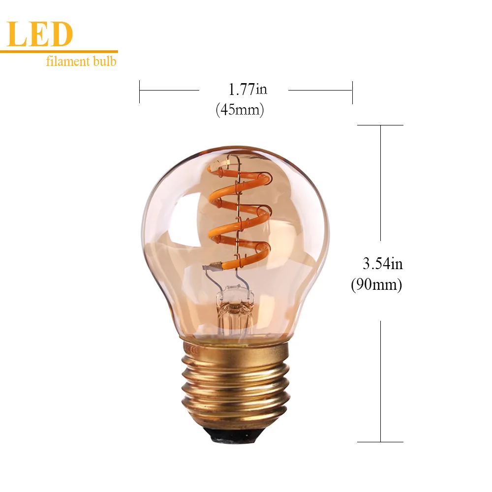 Grensk Led E27 Glas Spirale G45 Globe Filament Glühbirnen Antike Edison Birne 3W Bernstein Glühbirnen Dimmbare Lampe 2200K E26 Led