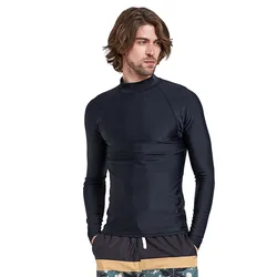 Maglietta da bagno Rashguard a maniche lunghe da uomo, maglietta da bagno con protezione solare UV, muta Basic in pelle nera solida, costumi da bagno per adulti, SPF 50