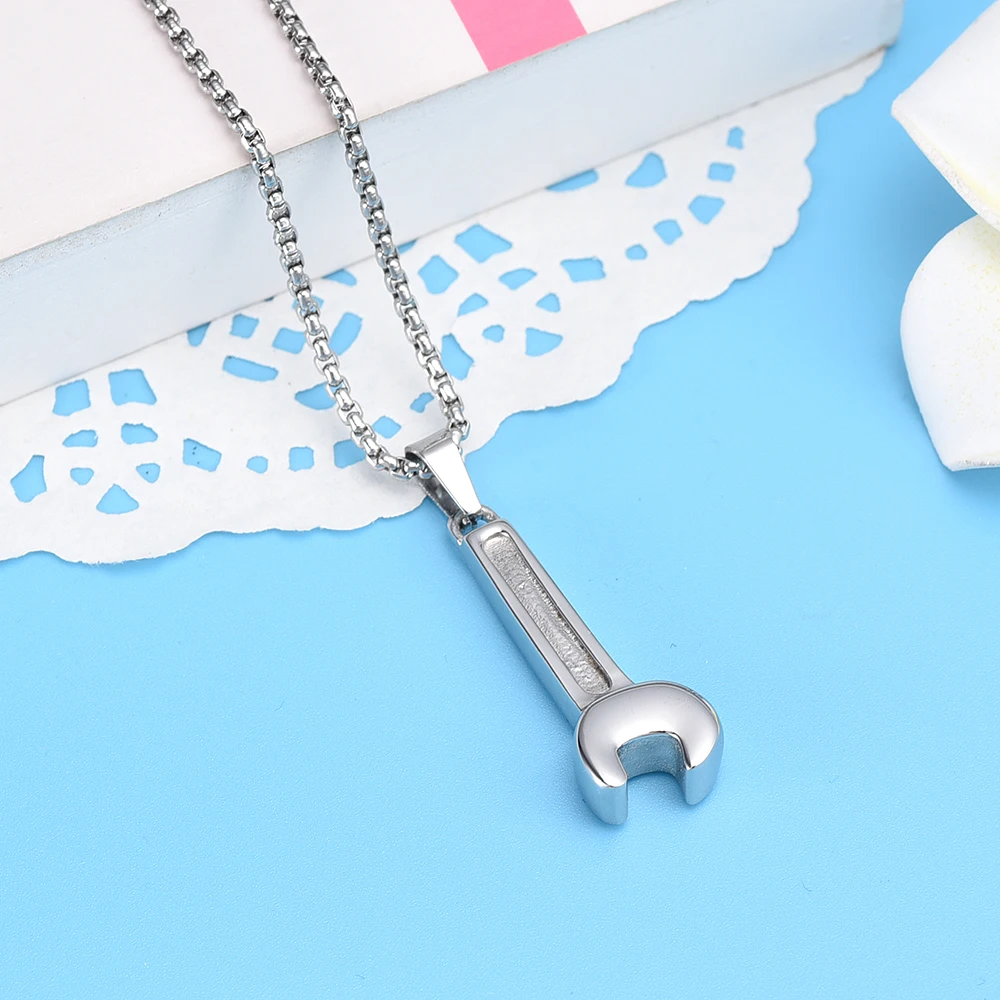 JJ001  WRENCH Cremation Necklace ,Engravable 316L Stainless Steel Memorial Urn Jewelry Ashes Holder Keepsake Pendant