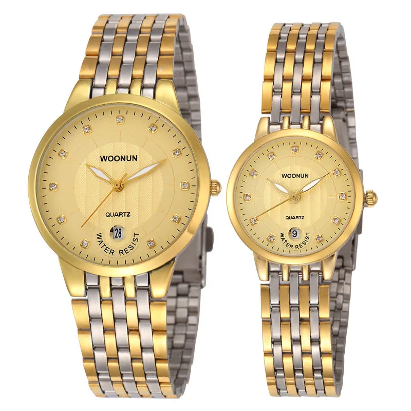 2020 WOONUN Top Brand Luxury Couple Watch Set Men Women Ultra Thin Gold Stainless Steel Quartz-watch Fashion Lover Pair Watch