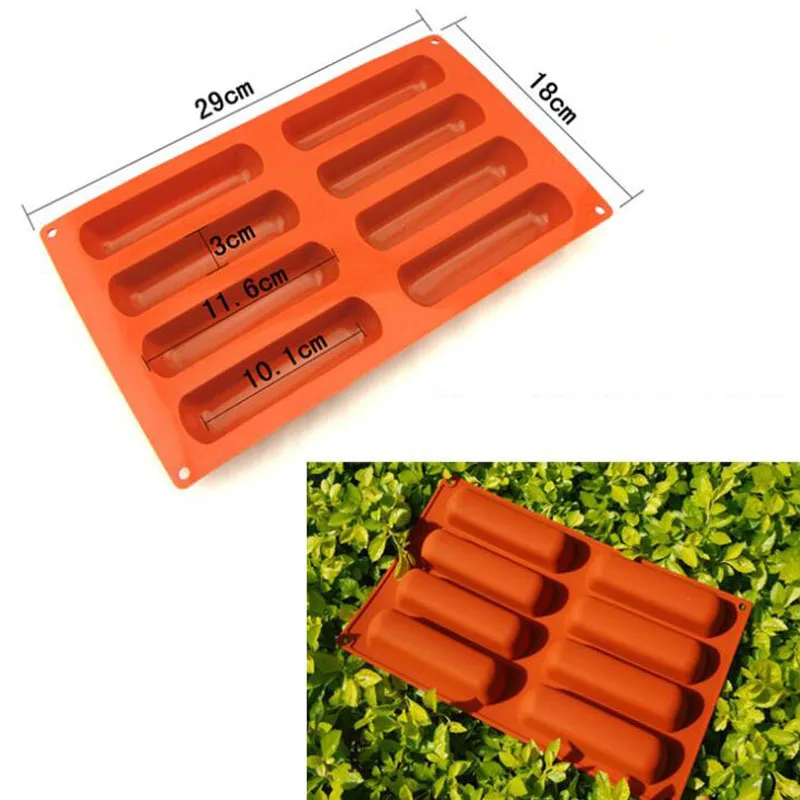 8 Cavity Cake Tools Silicone Classic Collection Shapes Finger Orange Non Stick Eclair 8 Forms Silicone Baking Mold