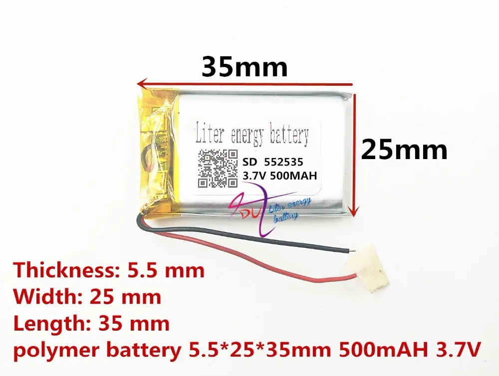 (1 teile/los) Polymer lithium-ionen batterie 500 MAH 3,7 V, 552535 CE FCC ROHS MSDS qualität zertifizierung