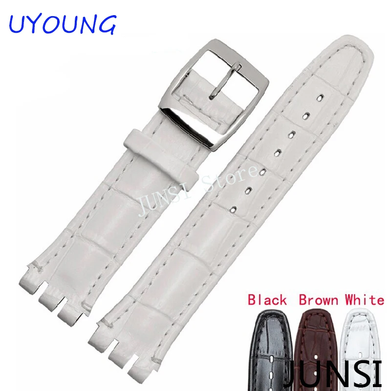 High Quality Luxury Black Brown 17mm 19mm Waterproof Genuine Leather Watch Strap Band For Swatch Alligator Pattern Leather Belt