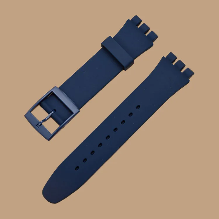 Seatopton borracha de silicone sólida 17mm 19mm 20mm para swatch acessórios de relógio militar pulseiras fivela de plástico