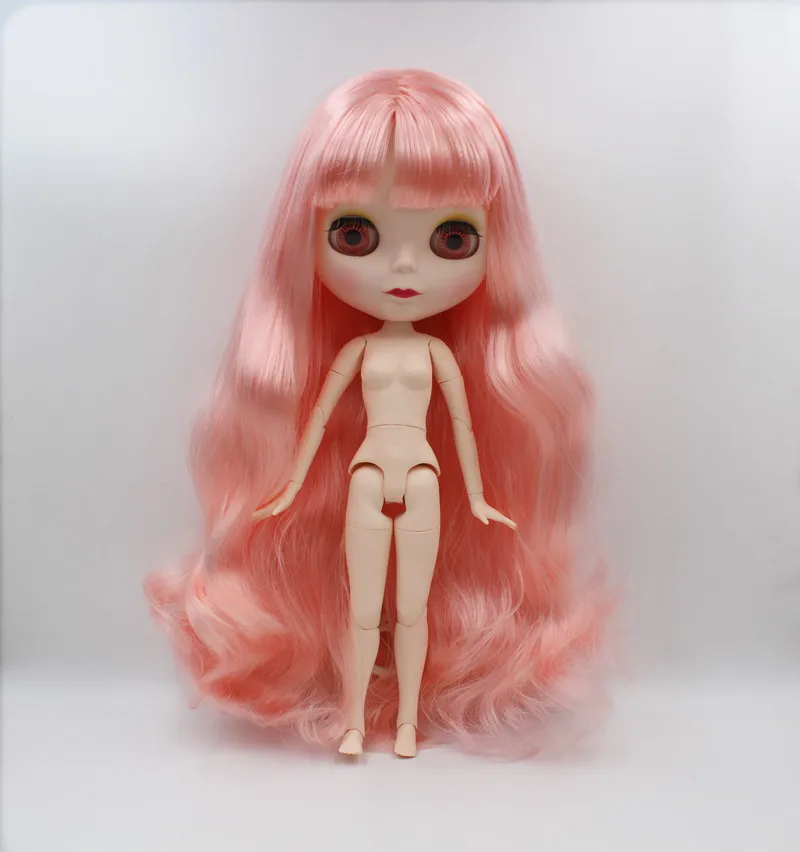 Blygirl,Blyth doll,Peach pink curly hair, 19 joints body, new face shell doll, 1/6 nude doll, can give her makeup and clothes