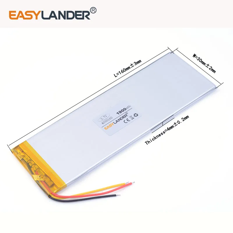 3.7V 1900mAh 4030160 Rechargeable Lithium Li-ion Polymer Battery