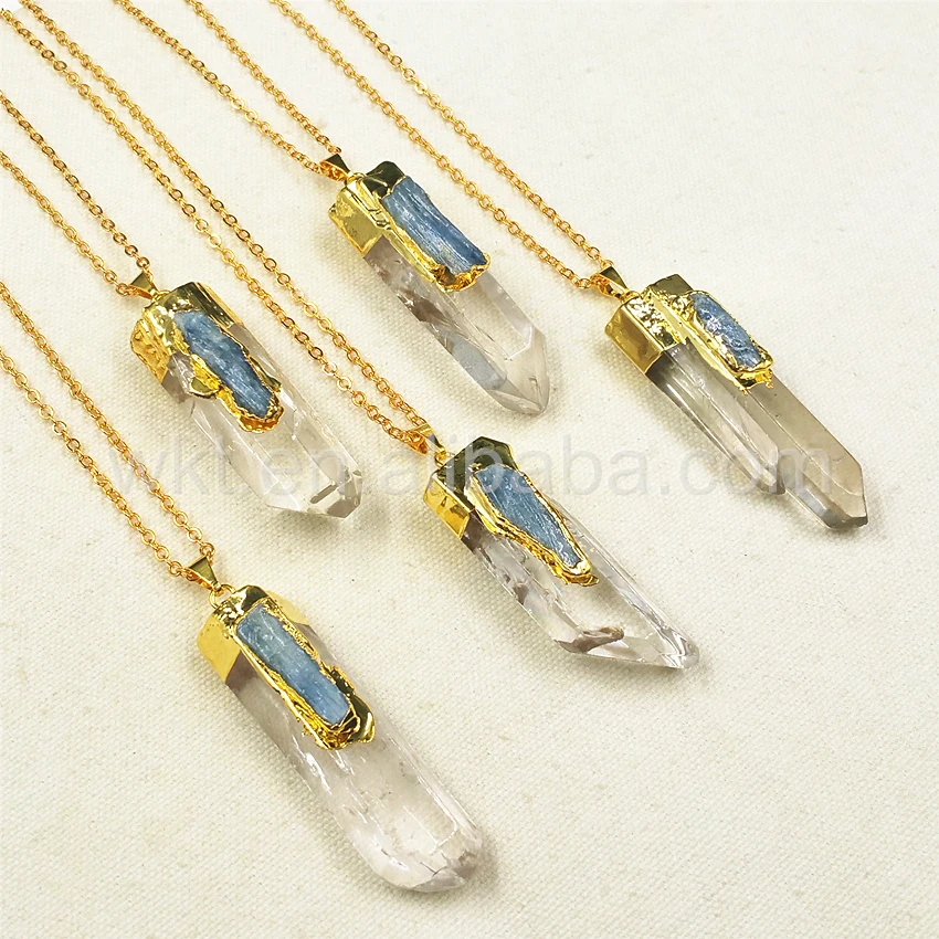 WT-N766 Wholesale Blue Kyanite Stone Pendant Necklace Natural Crystal Stone 24K Gold Plated New Design Jewelry For Ladies