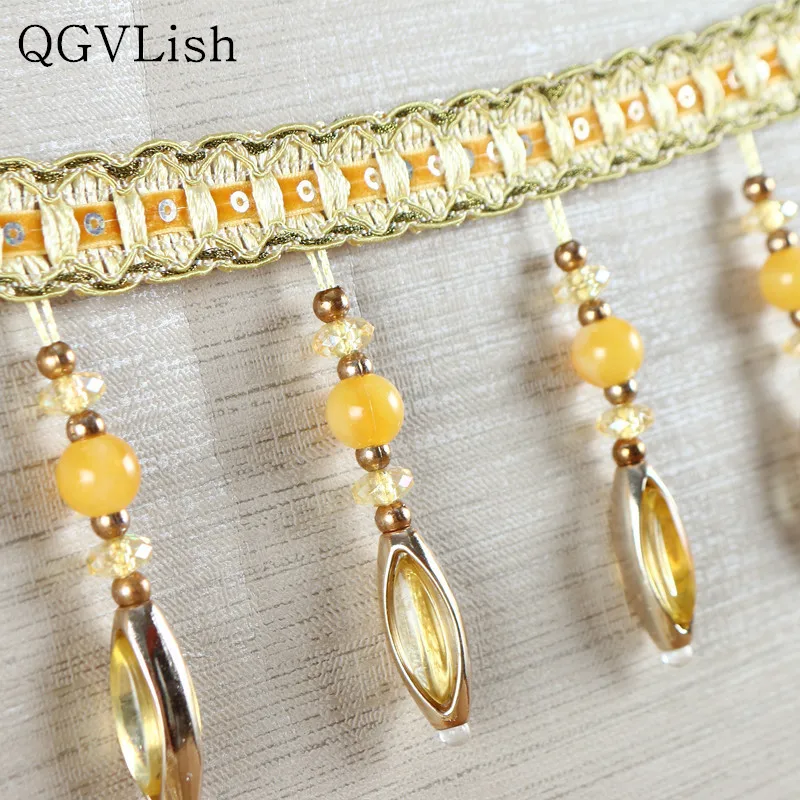 

QGVLish 12M/lot Beads Curtain Lace Tassel Fringe Trim Belts Ribbon DIY Sewing Sofa Stage Edge Curtain Accessories Home Decor