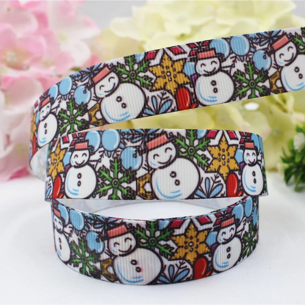 16607-33, 22mm Christmas Snowman Printed Grosgrain Rribbon, Accessories Webbing, DIY handmade party decoration ribbon