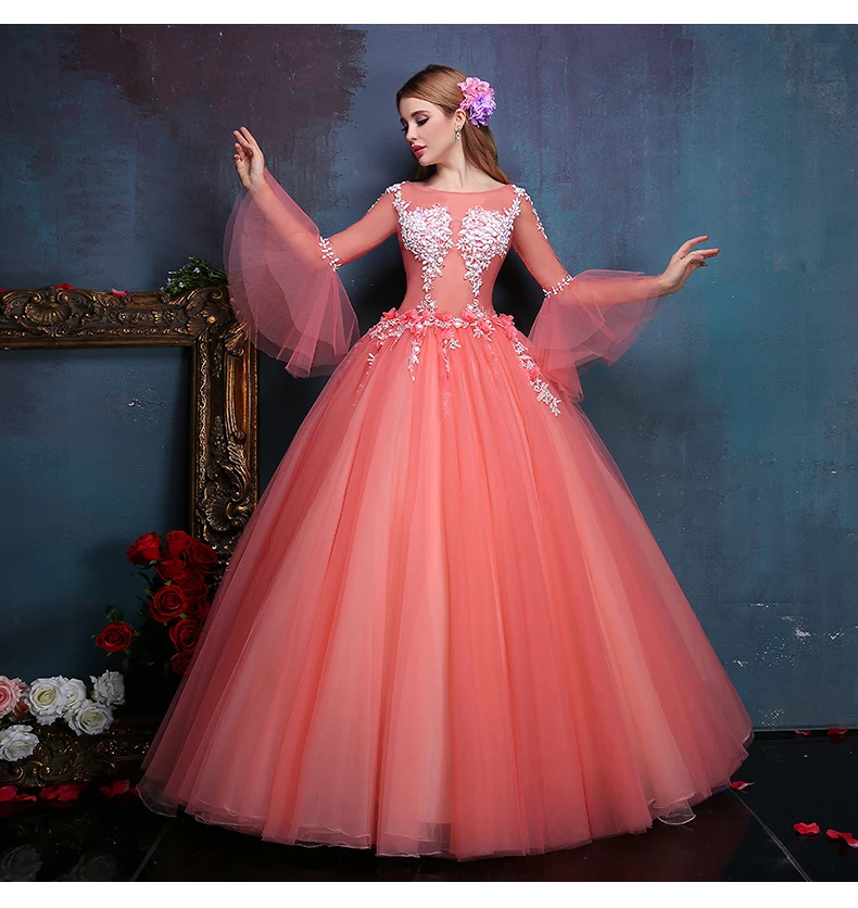 

100%real flower embroidery beading flare sleeve ball gown medieval dress princess Renaissance Gown queen Victorian/Belle Ball