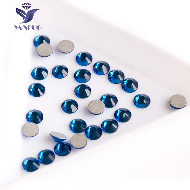 YANRUO 2058NoHF Capri Blue Nails Art Stones Non Hotfix Strass Glass Crystal Rhinestones For Clothes Dresses Shoes