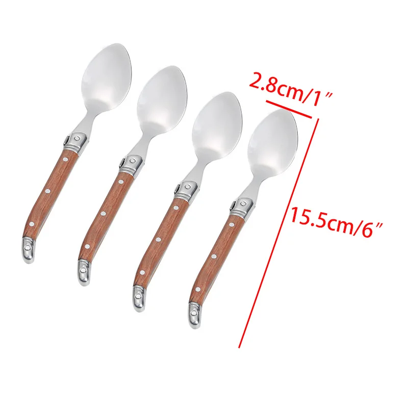 6\'\' Laguiole Teaspoon Stainless Steel Mini Coffee Dessert Tea Spoons Set Wood Handle Japanese Dinnerware Cutlery  6/10/12pcs