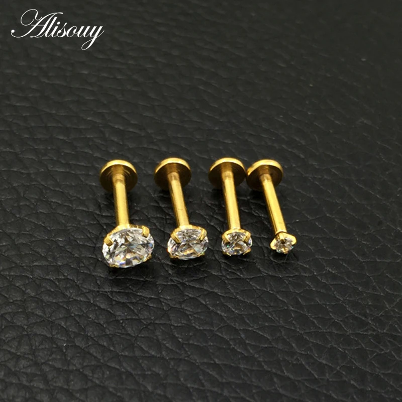 Alisouy 1 Pc  color Labret Lip Ring Zircon Anodized Internally Threaded Prong  16G Tragus Helix Ear Piercing Earring women