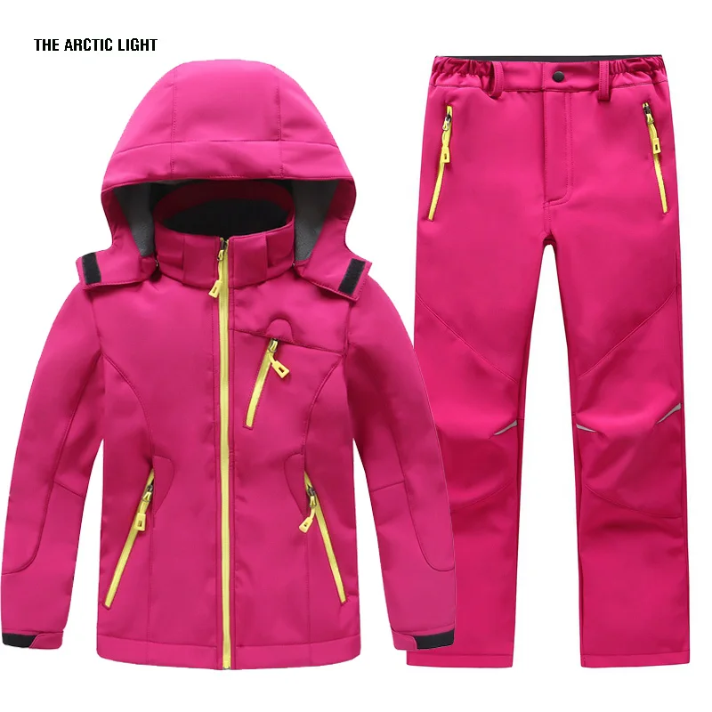 TRVLWEGO Herbst Kinder Camping Wandern Mantel Und Hose Set Kapuze Winter Student Winddicht Wasserdichte Outdoor Ski Jacke Hosen – Detail 7