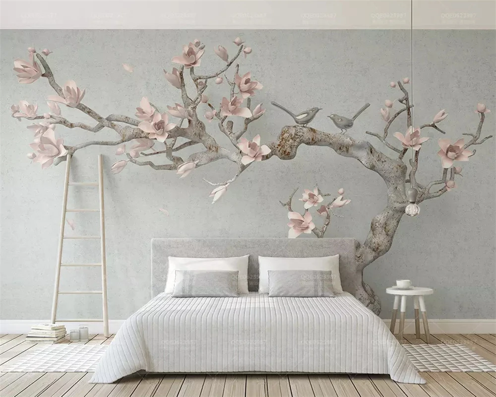 

beibehang Custom 2020 three-dimensional pink magnolia tree branches embossed new Chinese background papel de parede 3d wallpaper