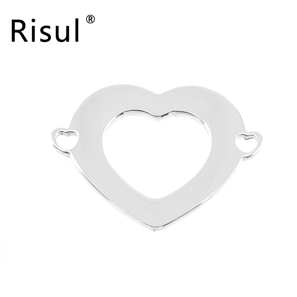 

Risul Women Heart Charms Pendants blank 2 ear holes Hollow out Heart pendant Mirror polish Stainless steel wholesale 50pcs