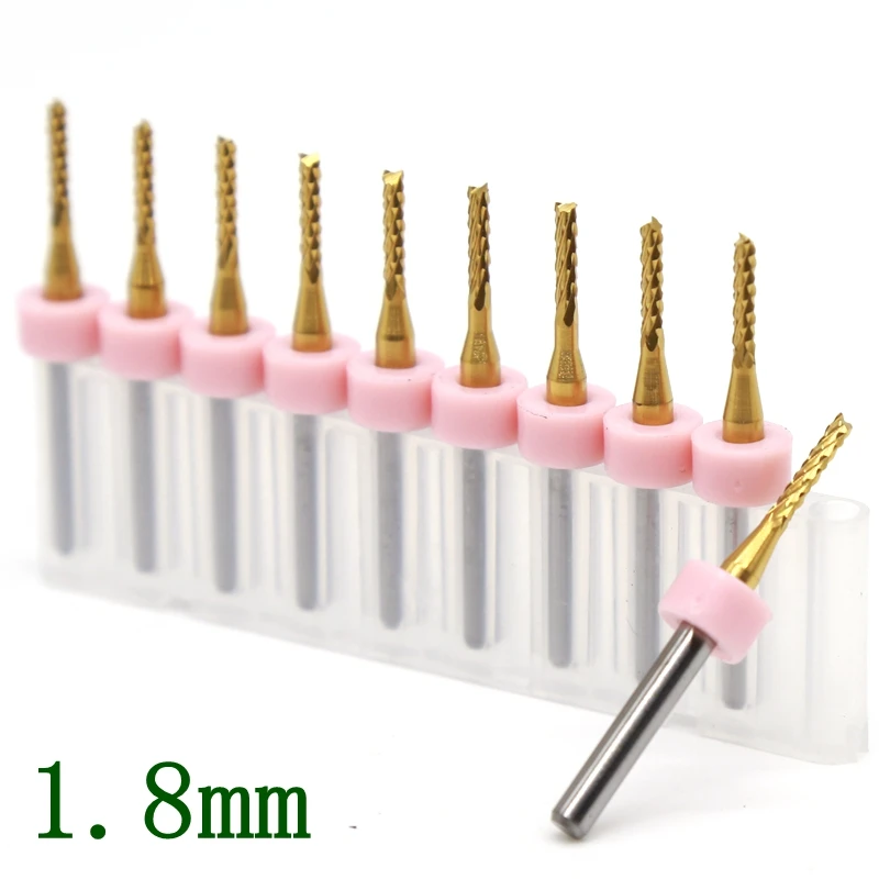 

1.8mm Titanium Coating PCB Strawberry Milling Cutter 10PCS CNC Wood Router Metal Aluminum Cutting Machine Accessories Tool