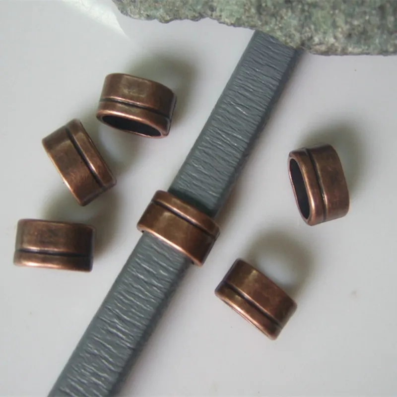 10pcs Antique Copper Slider Spacer Beads For 10*7mm Licorice Leather Bracelets & Bangles Jewelry Findings