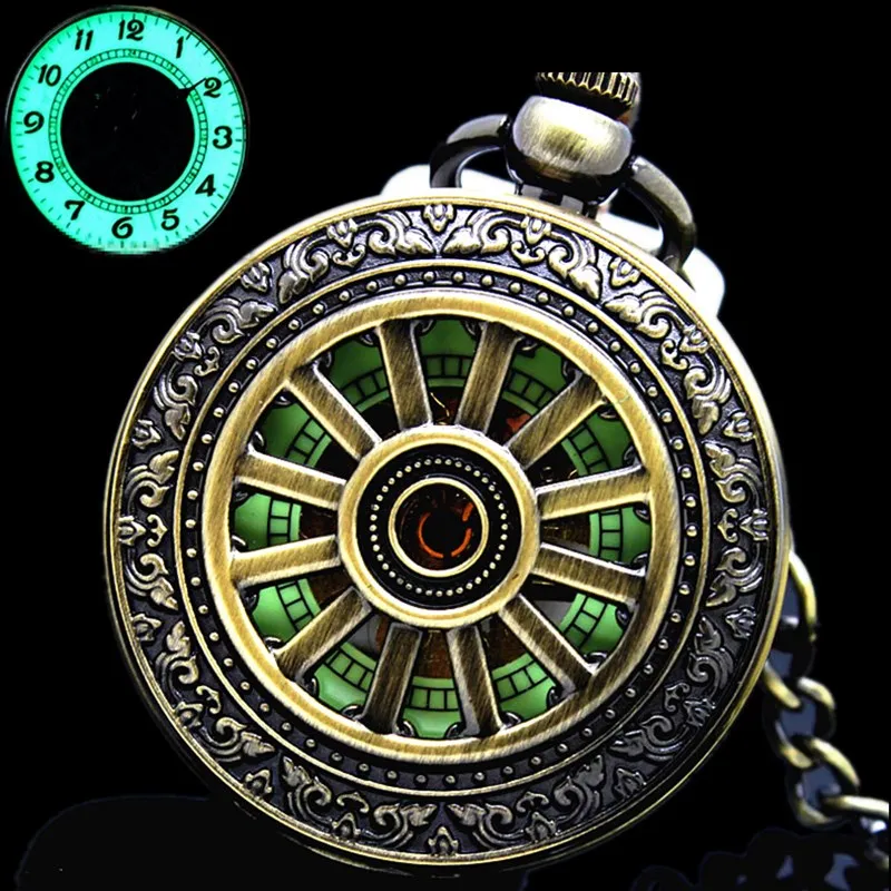 Baru Luminous Tangan Berliku Mekanis Jam Saku Klasik Perunggu Kerawang Liontin Vintage Hollow Cover Analog untuk Pria Hadiah