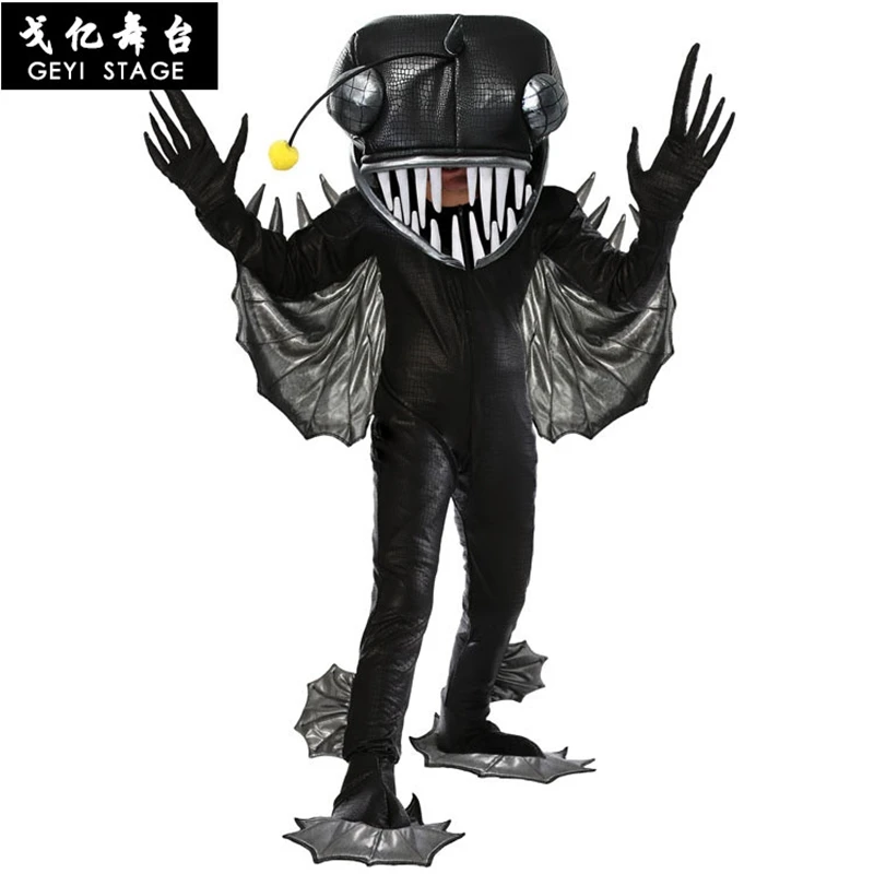 New Fancy kid boy anglerfish Costume Fish Animated Halloween Christmas Cosplay Costume for adult men Onepiece Outfit Jumpsuit