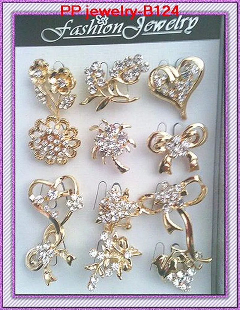 

Free Shipping 24pcs/lot Gold Tone Crystal Mini Brooches,fashion Small Alloy Brooch