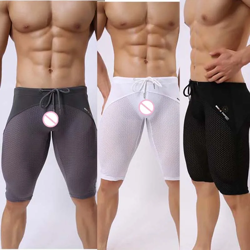 Brave Person 2020 New Mens Shorts Surf Board Shorts Tights Transparent Mesh Long Boardshorts Bodybuilding Workout Jogger