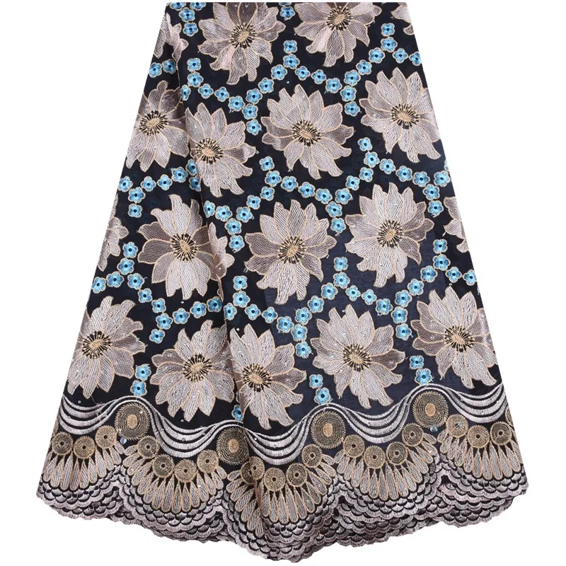 

Black Cotton Swiss Voile Lace Embroidered High Quality African Lace Fabric With Stones Nigerian Lace Fabrics For Dresses S1558