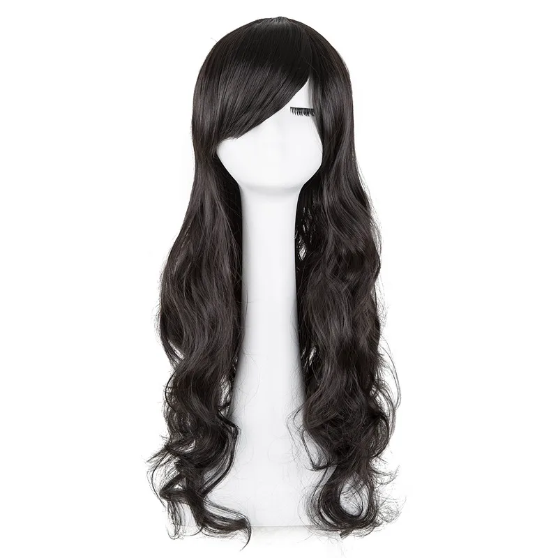 Black Wigs Fei-Show Synthetic Heat Resistant Fiber Long Curly Hair Women Female Salon Oblique Inclined Bangs Party Hairpiece