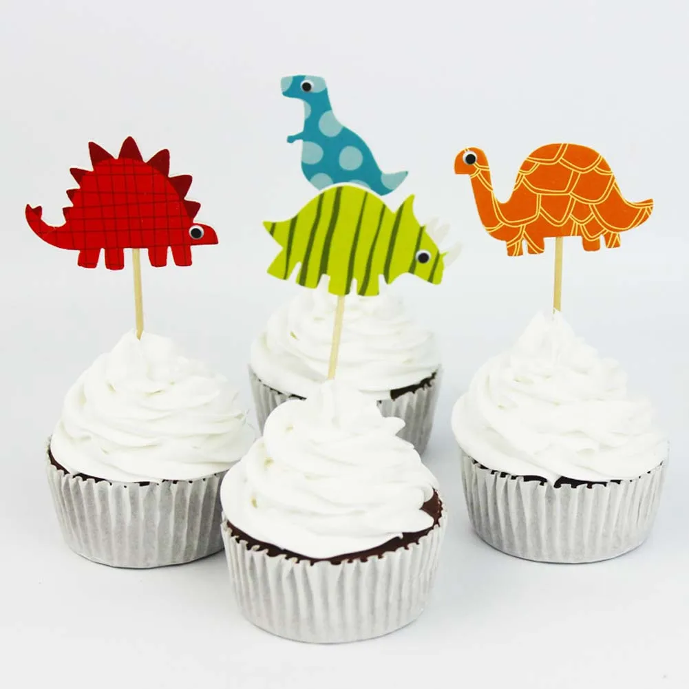 24pcs Dinosaur Party Supplies Cartoon Cupcake Toppers Pick Kid Boy Birthday Party Decorations Style Random 9 cm P20