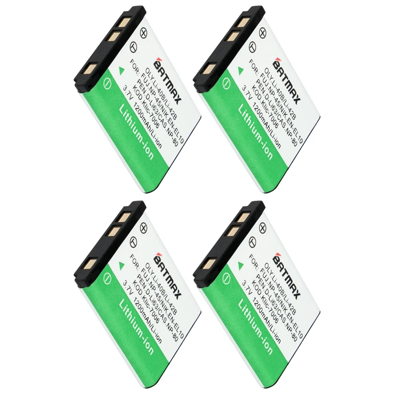 4Pcs 3.7V 1200Ah Li-40B Li-42B Li 40B 42B Li40B Rechargeable Battery for Olympus Li-42B Pentax D-Li63 Fuji NP-45 Nikon EN-EL10