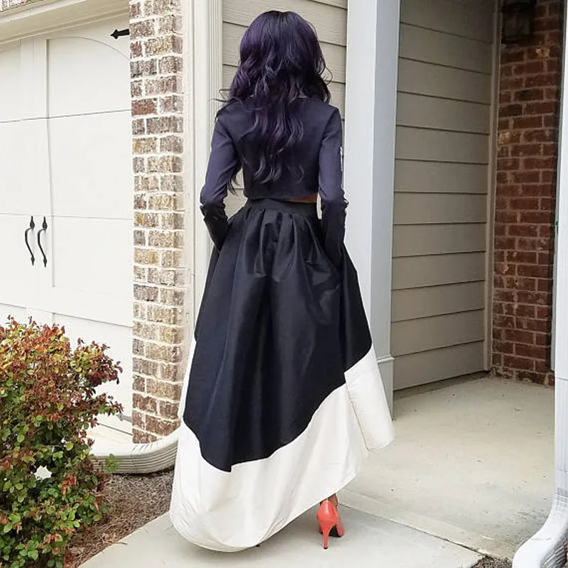 High Low Mix Color Satin Skirts Women Black And White Female Long Skirt Maxi Skirts Zipper Custom Made Saia Longa Adult Skirt