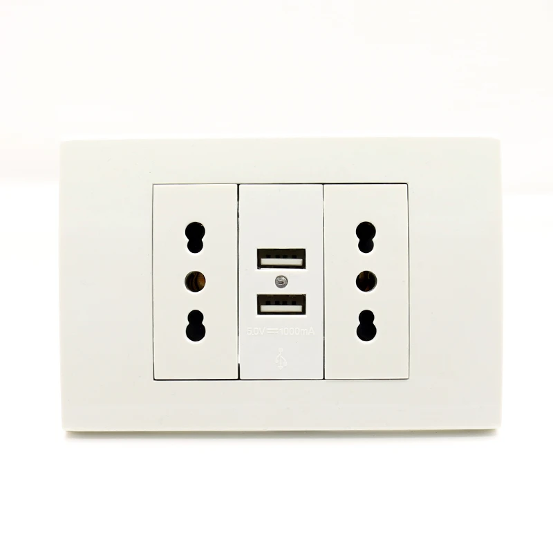 Usb Wall Power Socket Plug Double Italian / Chile Socket with Usb 1000mA USB Charger Port for Mobile 118mm*80mm