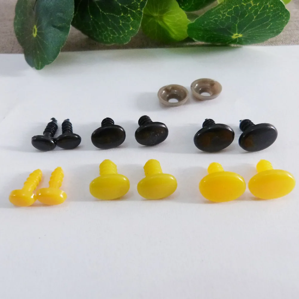 

100pcs/lot 5x6/6x9/8x11/9x12/11x14/12x17/15x22mm oval flat yellow/black plastic toy nose & soft washer--size option