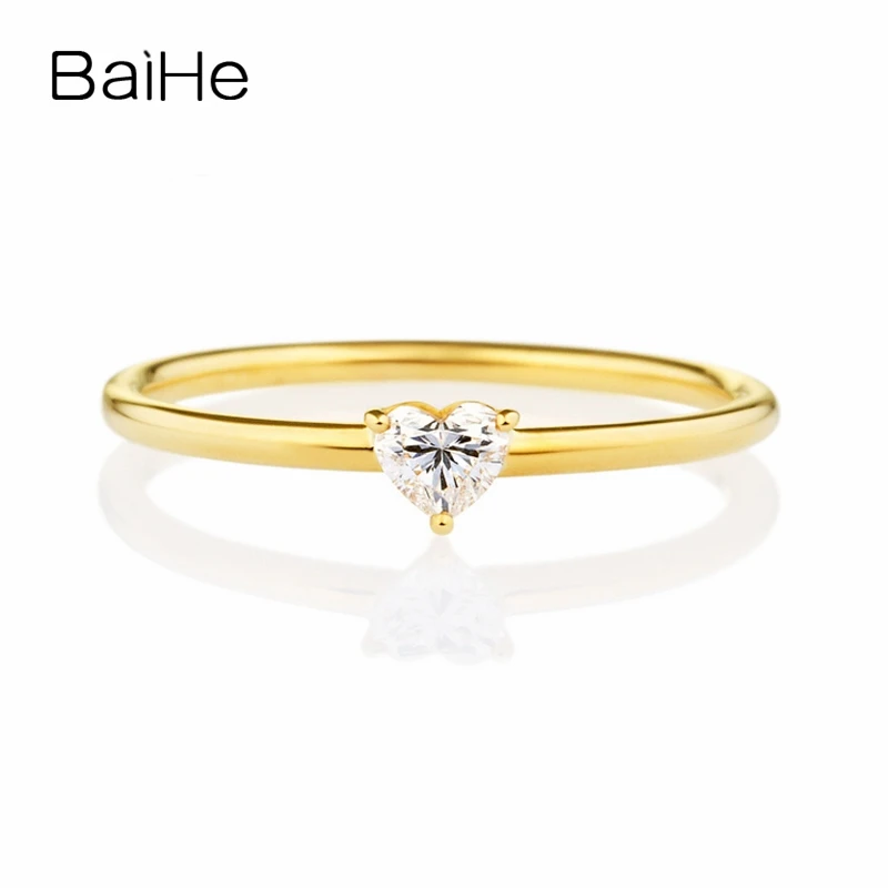 

BAIHE Solid 14K Yellow Gold 0.15ct H/SI Natural Diamond Heart Ring Women Wedding Fine Jewelry Making Anel Coração Herzring