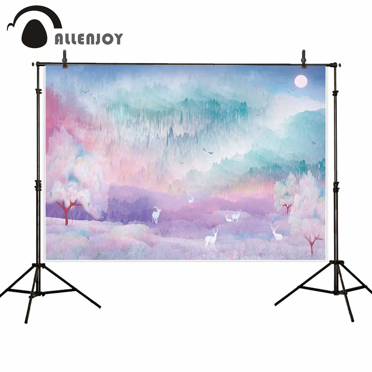 Allenjoy photography backdrop watercolor night forest tree deer moon background photo photophone photocall studio shoot props